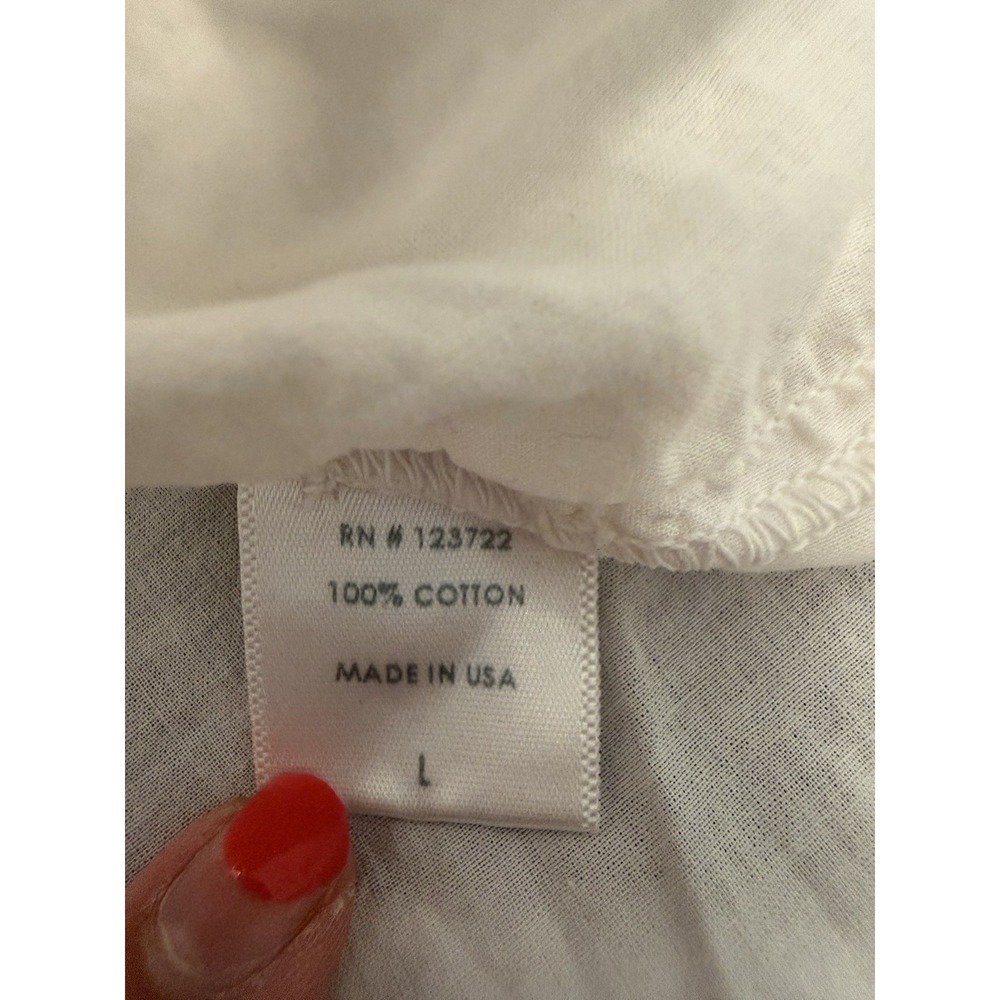 Xirena Shirt Womens Sz L White 100% Cotton Short Sleeve Button Up Made USA Flaw! - Picture 9 of 10